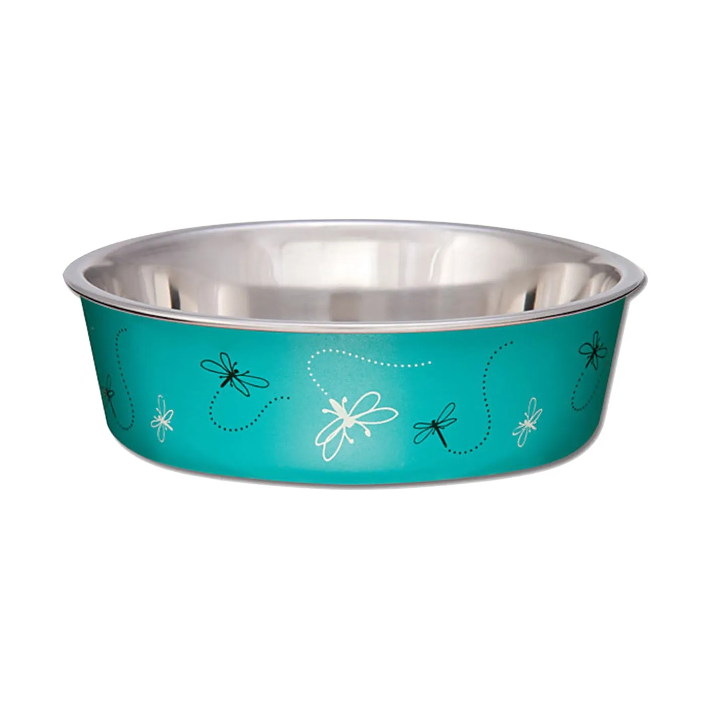 Loving Pets Bella Bowl, Non-Skid Stainless Steel Turquoise Dragonfly