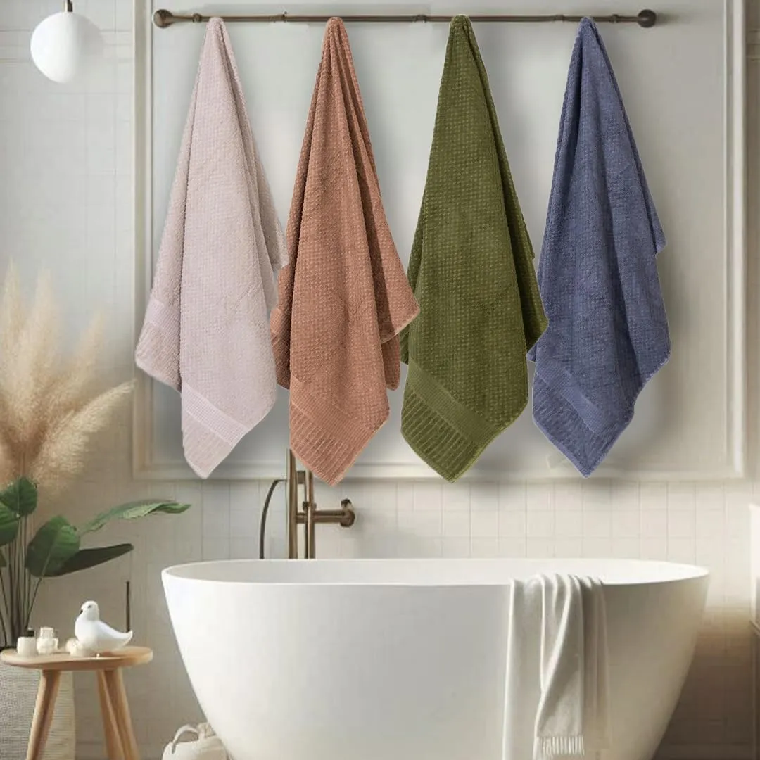 Mush Hearth & Haven Bamboo Towels for Bath Large Size | 450 GSM Bamboo Bath Towel for Men & Women | Soft, Highly Absorbent & Quick Dry | Pack of 4, 70 X 140 cms (Assorted 3)