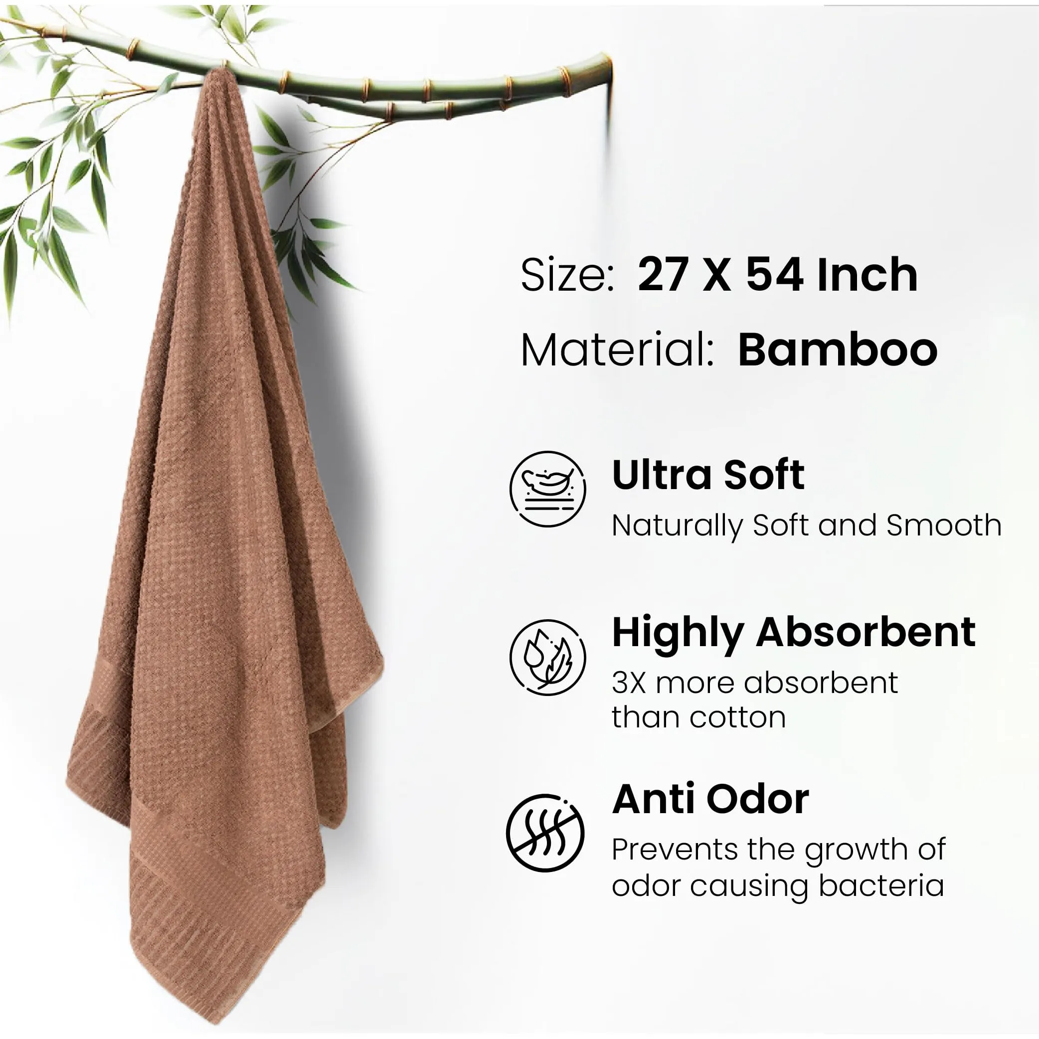 Mush Hearth & Haven Bamboo Towels for Bath Large Size | 450 GSM Bamboo Bath Towel for Men & Women | Soft, Highly Absorbent & Quick Dry | Pack of 4, 70 X 140 cms (Assorted 3)