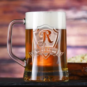 Personalized Shield and Banner Engraved Beer Glass Mugs