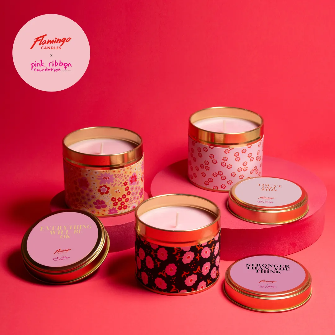 Pink Ribbon Stronger Than You Think Thoughtful Floral Tin Candle