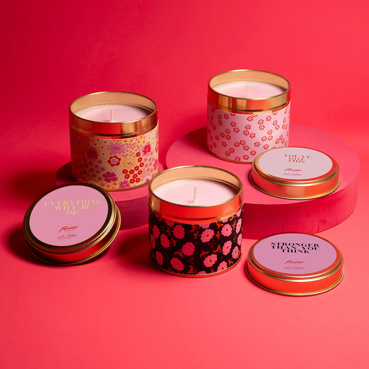 Pink Ribbon Stronger Than You Think Thoughtful Floral Tin Candle