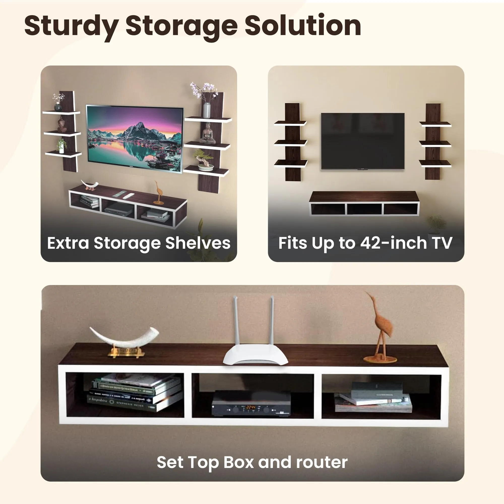 SAVYA HOME - TV Unit for Living Room, Set Top Box Stand, Wall Shelf, Book Shelf, Shelf Organizer, Large, Suitable for upto 42 inch TVs