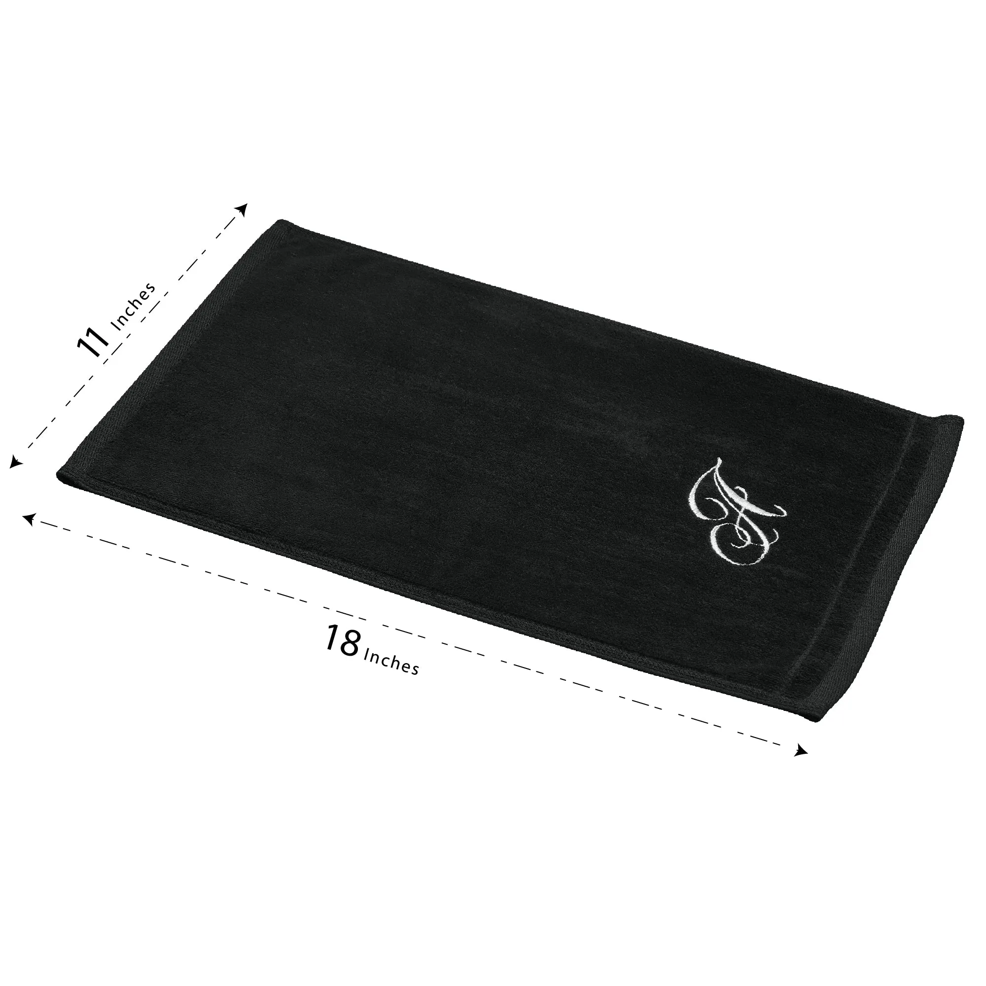 Set of 2 Black Monogrammed Towel - White Embroidered - Initial H (Wholesale)