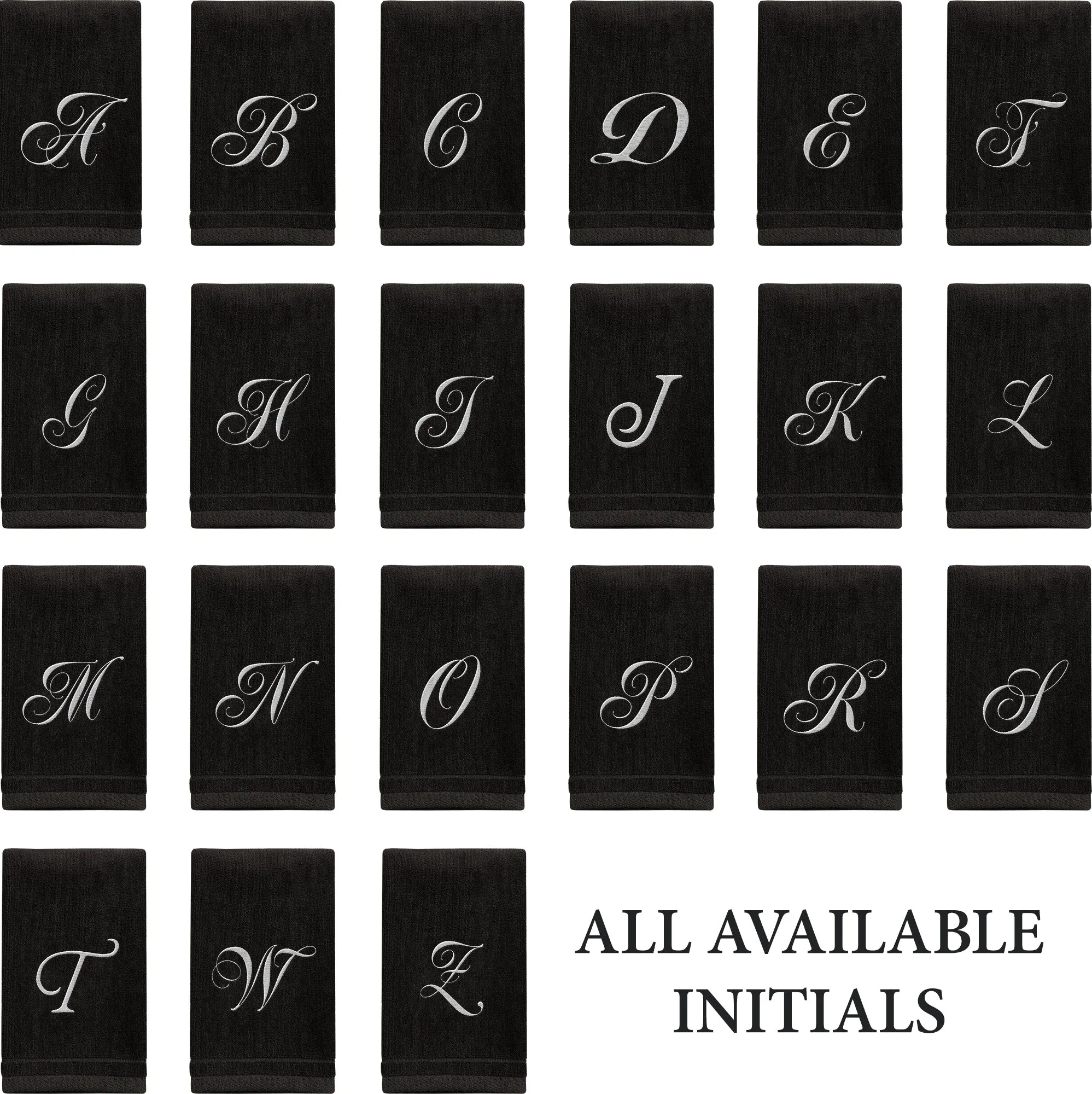 Set of 2 Black Monogrammed Towel - White Embroidered - Initial H (Wholesale)