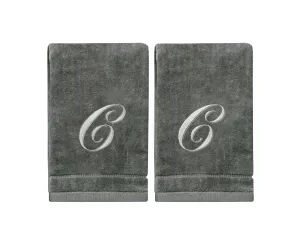 Set of 2 Silver Embroidered Monogrammed Towels - Initial C (Wholesale)