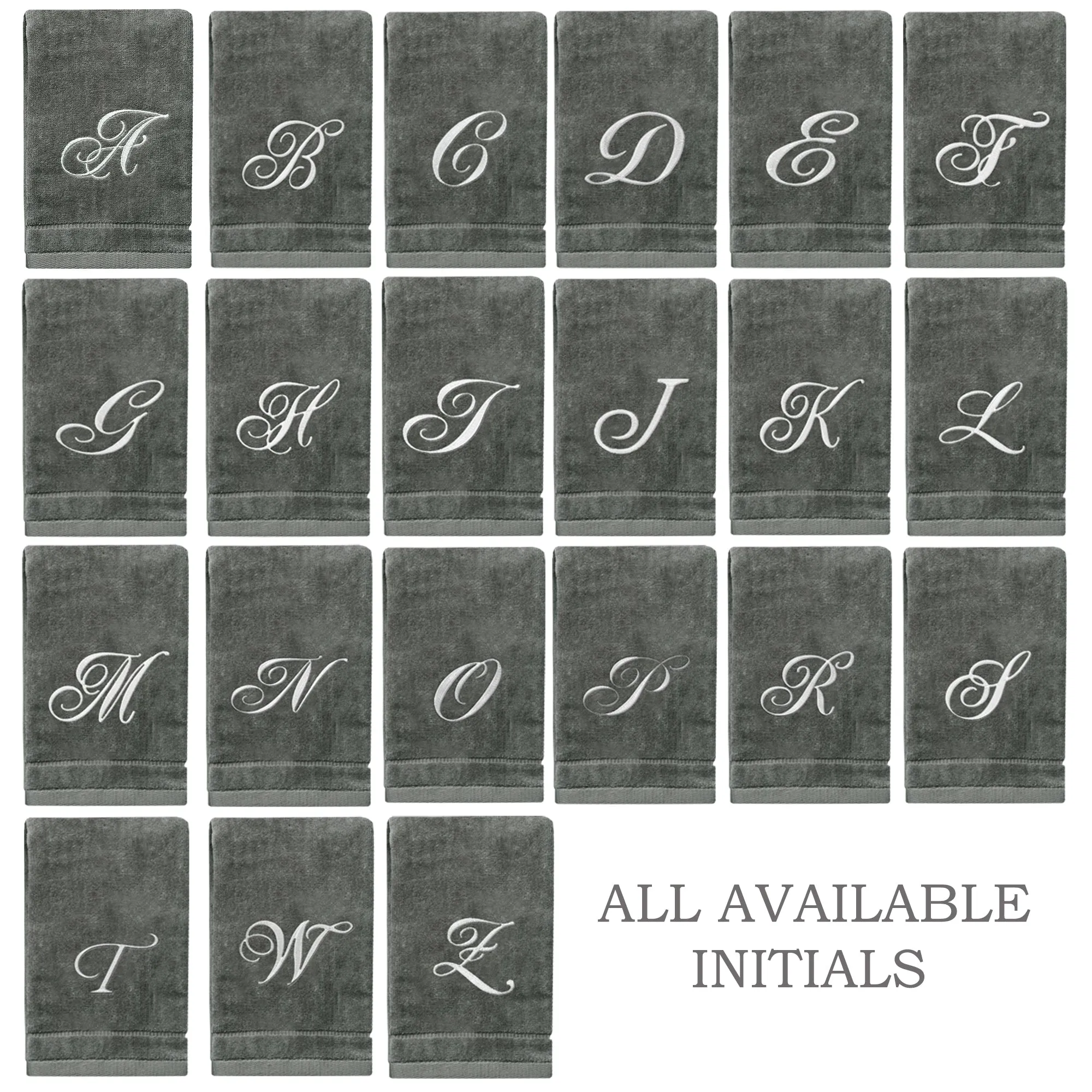 Set of 2 Silver Embroidered Monogrammed Towels - Initial E