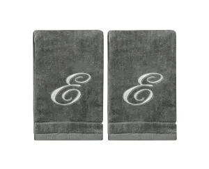 Set of 2 Silver Embroidered Monogrammed Towels - Initial E