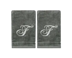 Set of 2 Silver Embroidered Monogrammed Towels - Initial F (Wholesale)