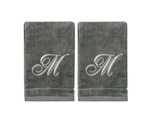 Set of 2 Silver Embroidered Monogrammed Towels - Initial M (Wholesale)