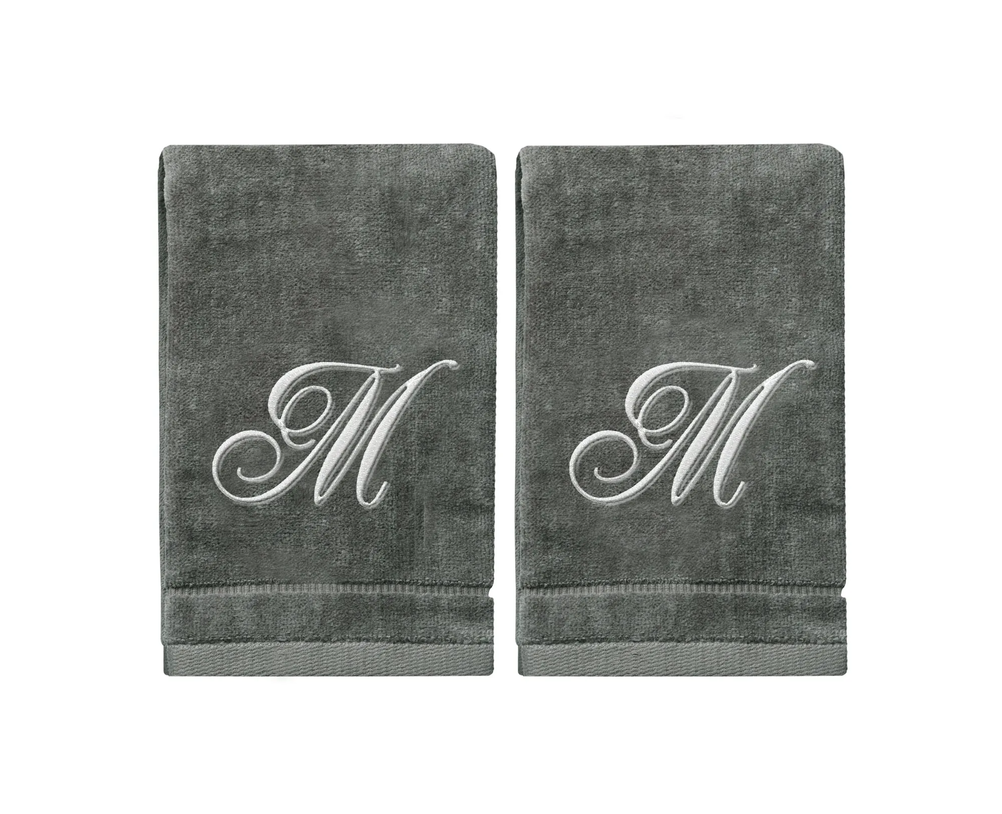 Set of 2 Silver Embroidered Monogrammed Towels - Initial M (Wholesale)