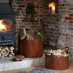 Set Of Two Leather Baskets For Logs & Kindling