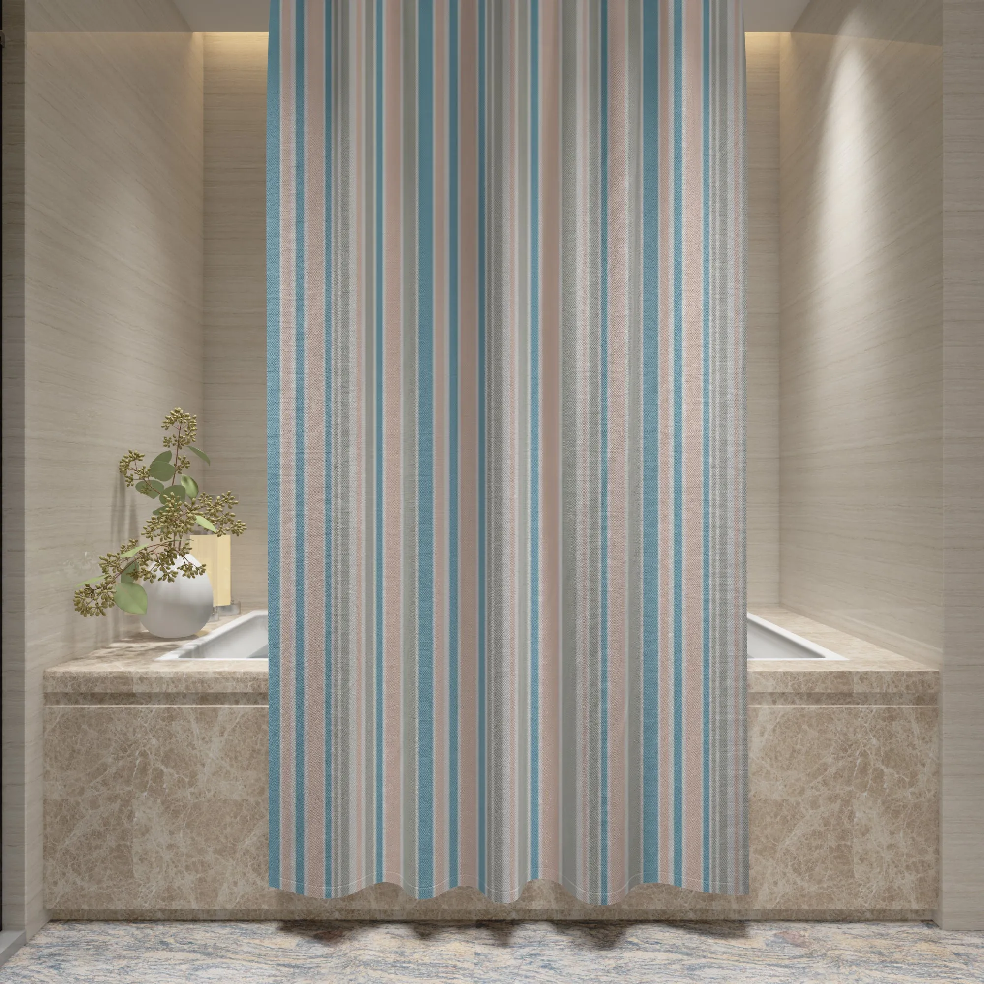 Shower Curtain Printed Fabric with Hooks 180x180 Cm - Prime Stripe