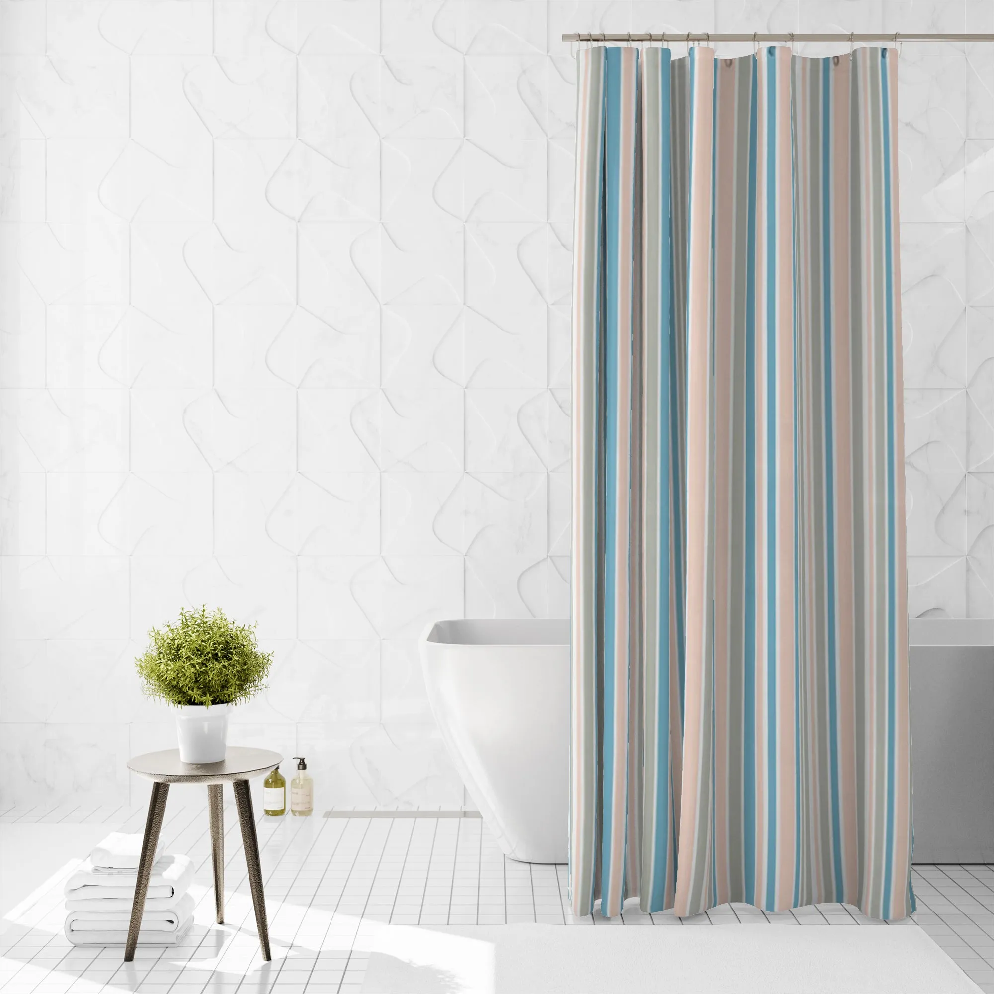 Shower Curtain Printed Fabric with Hooks 180x180 Cm - Prime Stripe