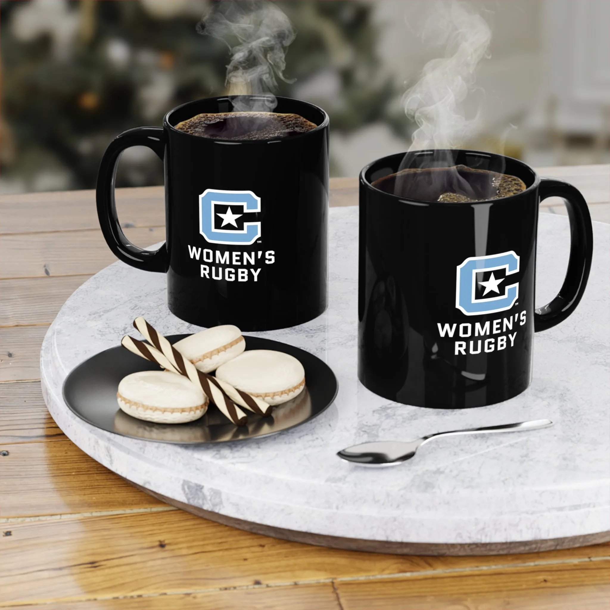 The Citadel Block C Logo, Sports Women's Rugby, Black Mug, 11oz