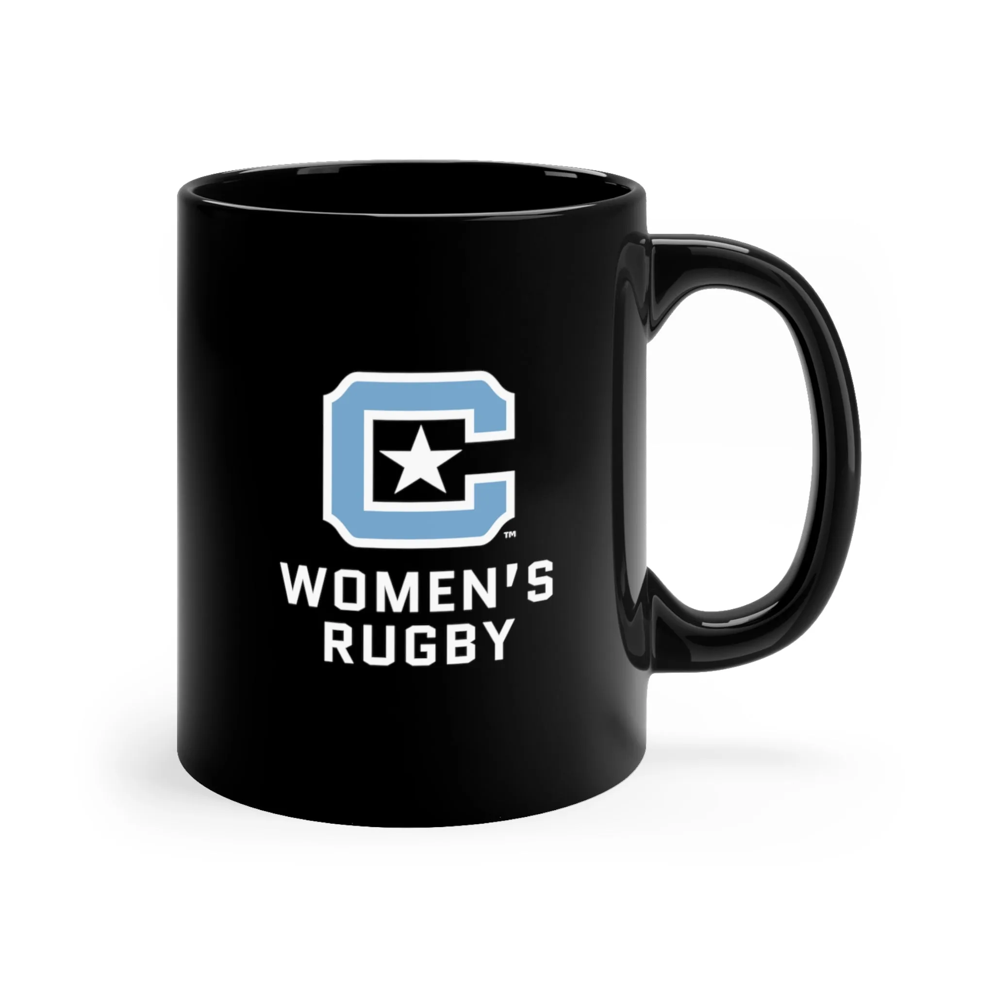 The Citadel Block C Logo, Sports Women's Rugby, Black Mug, 11oz