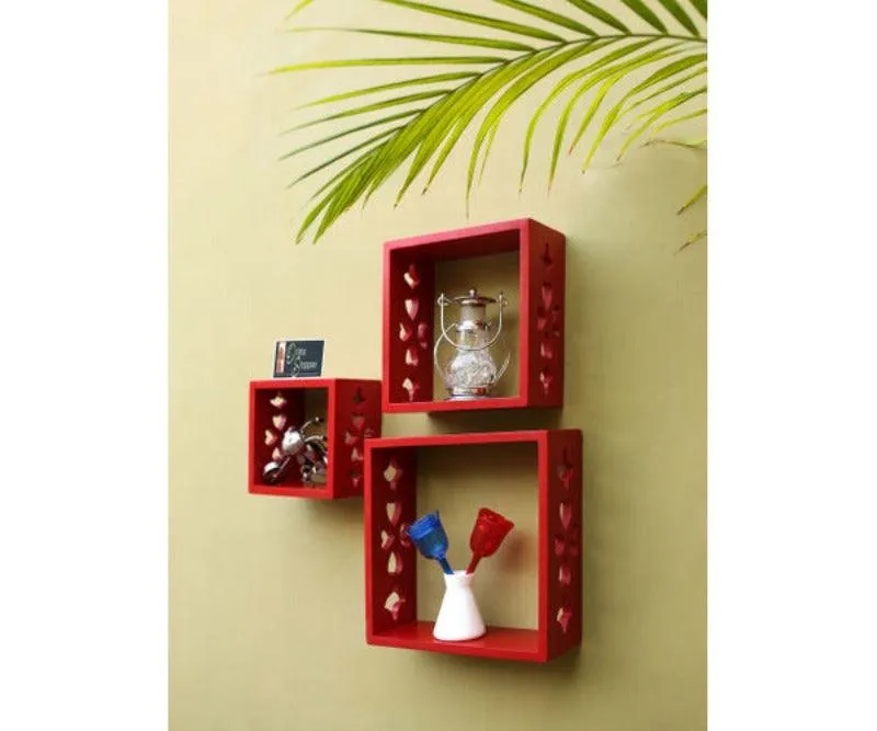 Wooden Square Nesting Floating Wall Shelves Set of 3