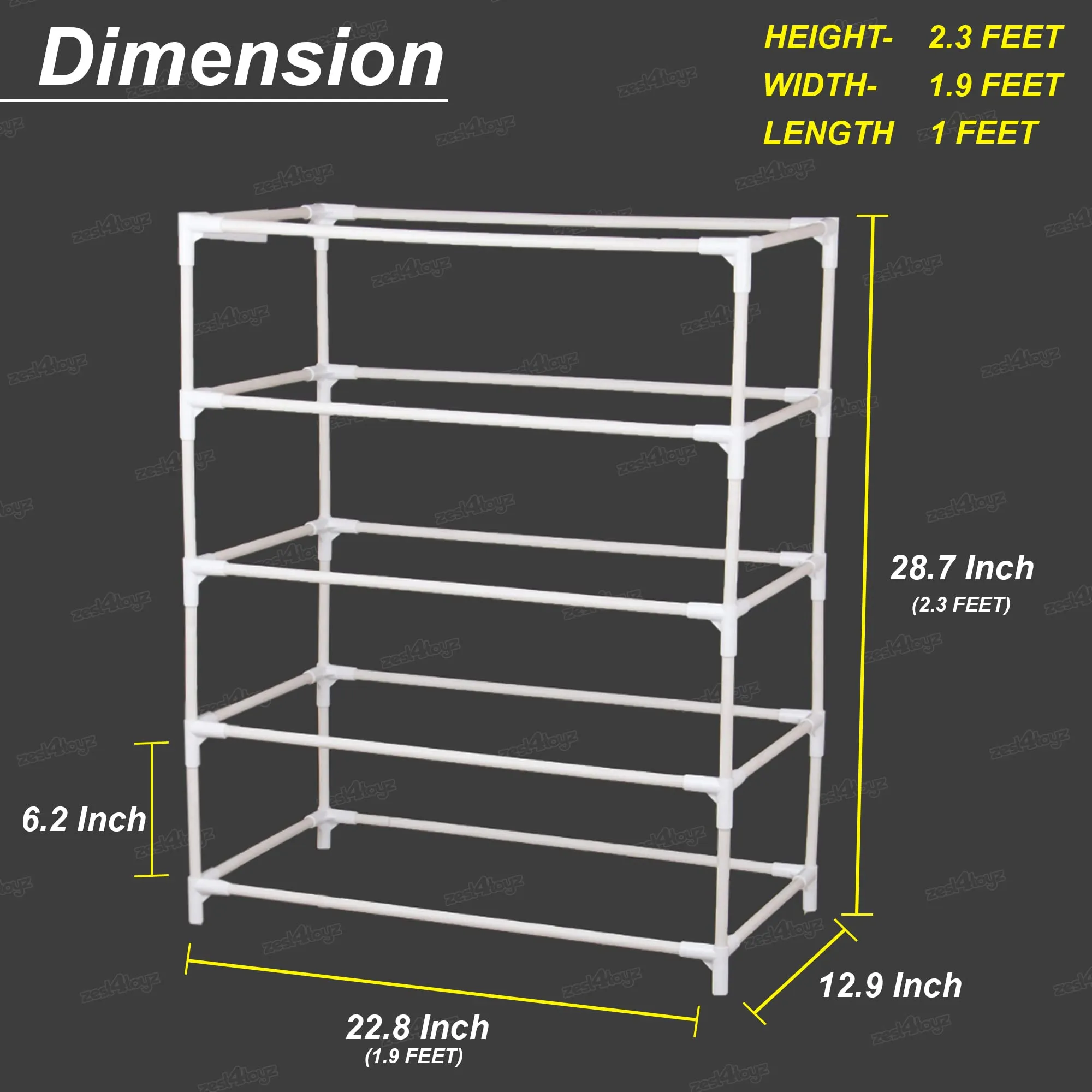 Zest 4 Toyz 6 Shelves Shoe Rack Cabinet Zip Door Cover Side Pockets Collapsible Shoes Shelf/Shoerack Multiuse Storage Organizer for Footwear Toys Clothes(Non Woven Fabric) Grey